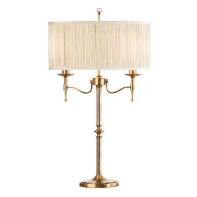 Avery Luxury Twin Table Lamp Antique Brass & Beige Shade Traditional Bulb Holder