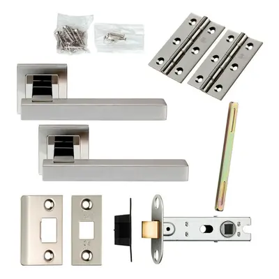 Door Handle & Latch Pack Polished & Satin Steel Square Lever Screwless Rose