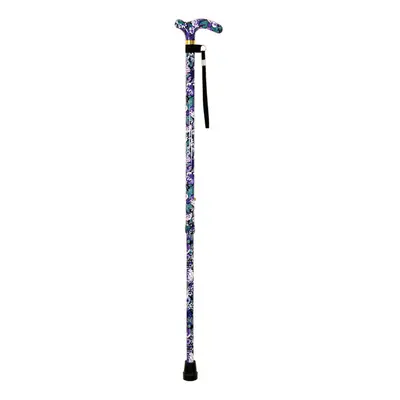 Deluxe Ambidextrous Walking Cane - Height Settings - Purple Floral Pattern