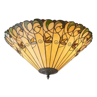 Tiffany Glass Semi Flush Ceiling Light Amber Floral Inverted Round Shade i00051