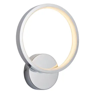 Round Bathroom Wall Light Fitting - Chrome Plate & White Diffuser - Warm White