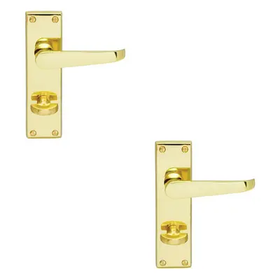 2x Victorian Flat Lever on Bathroom Backplate Handle x 42mm Polished Brass