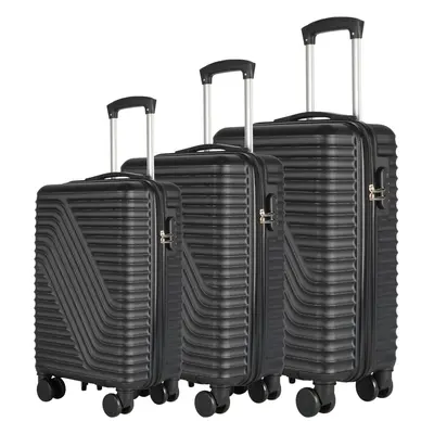 (Black) Neo Piece Hard Shell Luggage Suitcase Set ABS Expandable Handle Lightweight Durable Trol