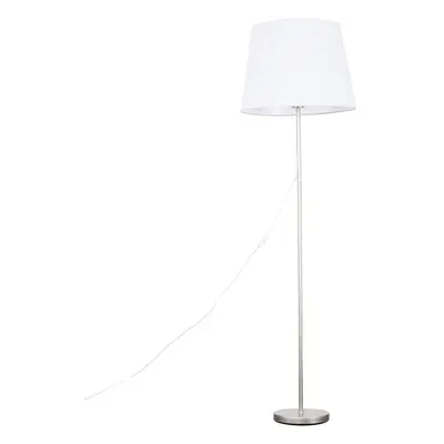 Modern Standard Floor Lamp in a Brushed Chrome Metal Finish with an Extra Large White Tapered Sh