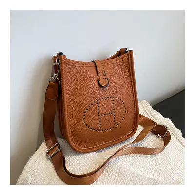 (Light brown) Solid color letter small square bag off-road bag