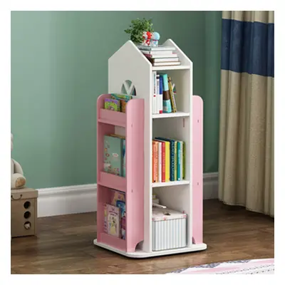 (Pink) Kids' House Frame Rotating Bookshelf