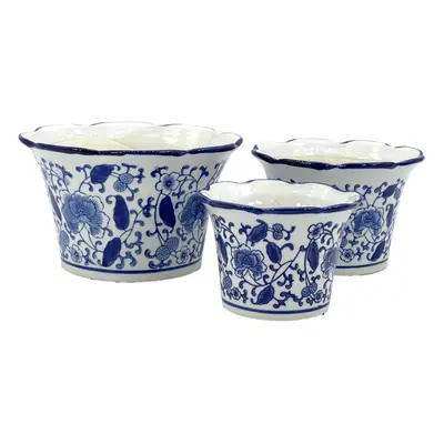 Galt International Blue White Floral Porcelain Ceramic Decorative Flower Pot Garden Pots Chinese