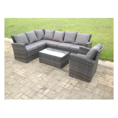 (left corner sofa +oblong table+chair, without covers) high back rattan corner sofa set outdoor 