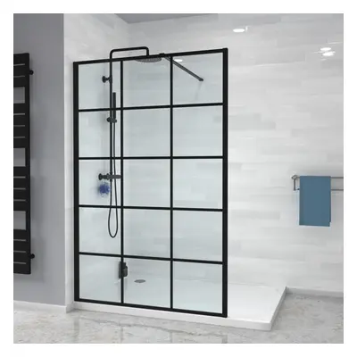 Stanley 1200mm Black Grid Framed Walk-In Shower Enclosure with Support Bar