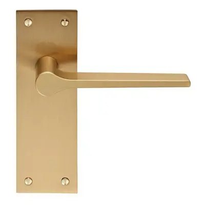 PAIR Flat Straight Handle on Slim Latch Backplate x 50mm Satin Brass