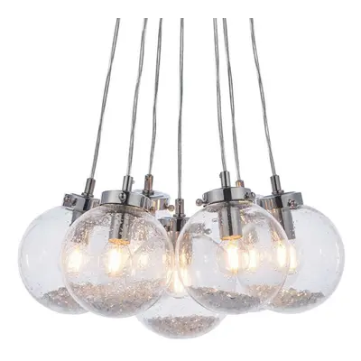 Multi Light Ceiling Pendant CHROME & GLASS Bulb Modern Round Shade Drop Lamp