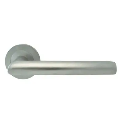 PAIR Straight Mitred Bar Handle on Round Rose Concealed Fix Satin Chrome