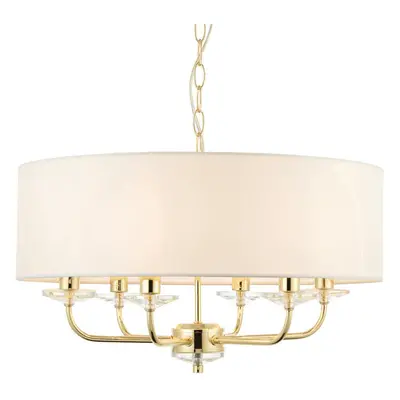 Multi Light Ceiling Pendant Bulb BRASS & WHITE Chandelier Large Shade Lamp