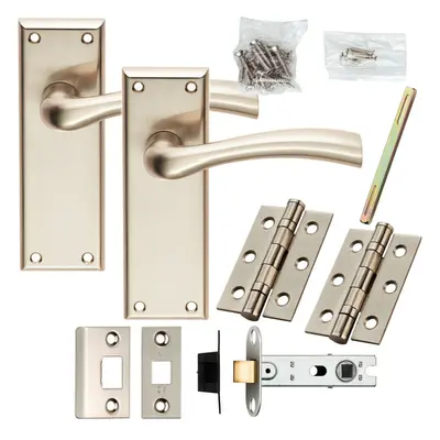 Door Handle & Latch Pack Satin Nickel Chunky Tapered Lever Square Backplate