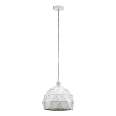 Pendant Ceiling Light White Steel Round Faceted Shade White Flex Bulb E27 1x60W