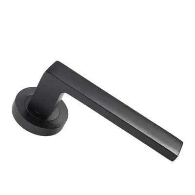 PAIR Straight Square Handle on Round Rose Concealed Fix Matt Black Finish