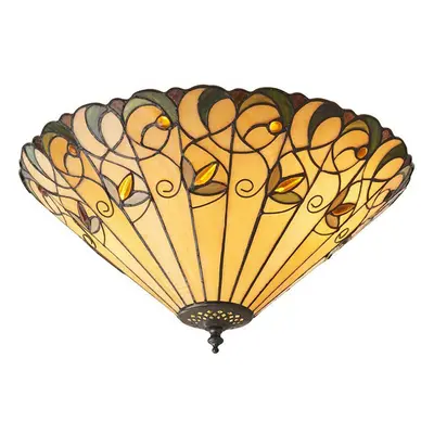 Tiffany Glass Semi Flush Ceiling Light Amber Floral Inverted Round Shade i00050