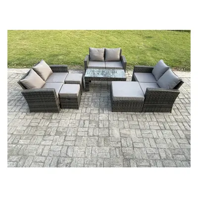 Fimous Outdoor U Shape Sofa Set Wicker PE Rattan Garden Furniture Set with Coffee Table Double S