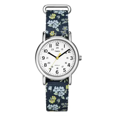 Timex Women's T2P370 Weekender 31mm Blue Floral Nylon Slip-Thru Strap Watch