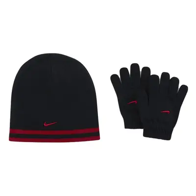 Nike Revirsible Striped Knit Beanie & Gloves Set Boys 8/20 Black/Red