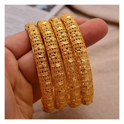 (as the picture) 24k 4pcs/lot Dubai Wedding Bangles For Women Man Ethiopian Jewelry Gold Color A