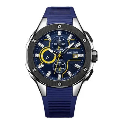 (Blue) MEGIR Men Sport Watch Waterproof Luminous Chronograph Quartz Army Military Watches Clock 