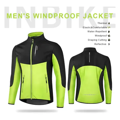 (Green, M) Reflective Windproof Cycling Jacket Men Thermal Winter Road Bicycle Clothes Waterproo