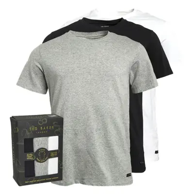 (L) 3-Pack Cotton Stretch Crew-Neck T-Shirts, Black/White/Grey