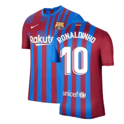 (L) Barcelona Home Shirt (RONALDINHO 10)