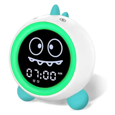 (Green) Kids Alarm Clock, Toddler Sleep Training Clock with Night Lights, Sound Machine, Time to