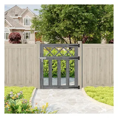 (Grey, 76m W x 90cm H) Outdoor Cross Top Wooden Garden Gate Pedestrian Fence Yard Door