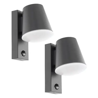 2 PACK IP44 Outdoor Wall Light & PIR Sensor Anthracite Steel 1x 10W E27