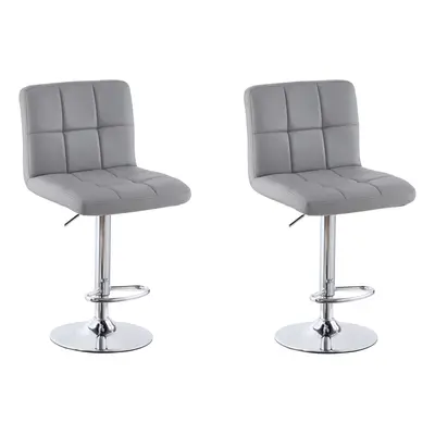 (PU Leather Grey) 2x Charles Jacobs Cube Style Adjustable Breakfast Bar Stool with Footrest Pair