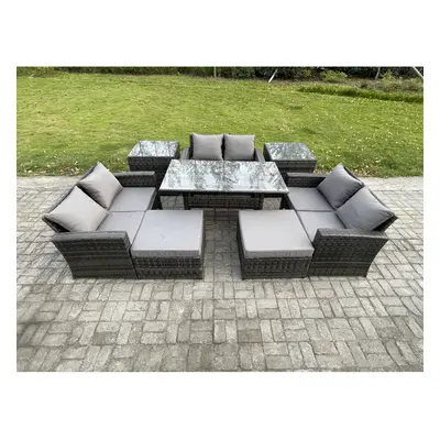 Fimous Wicker PE Rattan Garden Furniture Sets Outdoor Lounge Sofa Set with Oblong Dining Table D