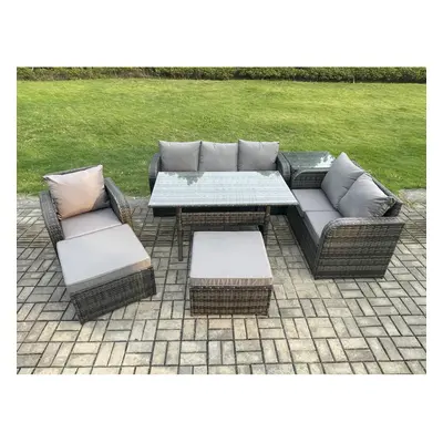 Fimous Piece Rattan Garden Furniture Set with Patio Sofa Rectangular Dining Table Side Table Big