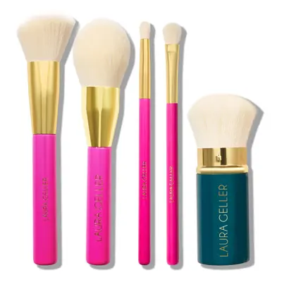 LAURA GELLER 5PC Full Face Professional Vegan Makeup Brush Gift Set Apply Foundation Blush Bronz