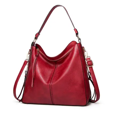 (red) Women's PU Leather Tote Large-Capacity Handbag & Shoulder Bag