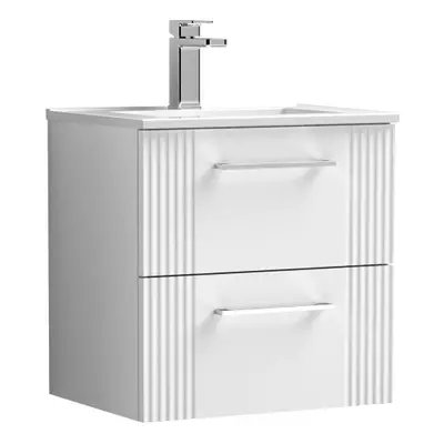 Retro Drawer Wall Hung Vanity Unit with Minimalist Tap Hole Ceramic Basin - 500mm - Satin White 