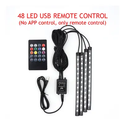 (48 USB RC) LED Car Foot Light Ambient Lamp With USB Wireless Remote Music Control