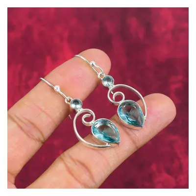 (blue, 1.97 Inches) Aqua Apatite Earrings, Solid Sterling Silver Earrings Handmade Gemstone Jewe