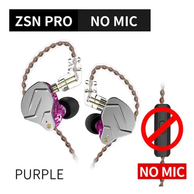 (Purple no mic) KZ ZSN PRO 1BA+1DD Hybrid technology HIFI Metal In Ear Earphones Bass