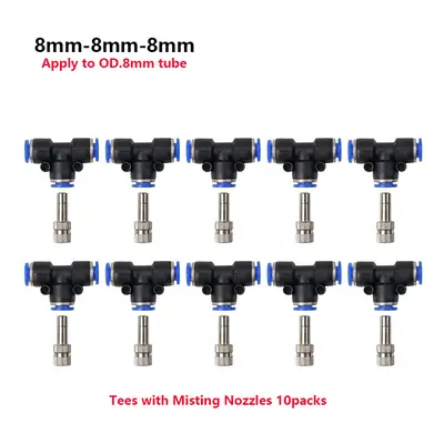 (8mm Nozzle Kits) Misting Fogger Nozzle Orifice0.4mm with Quick Slip Lock Tee Connectors for Hom