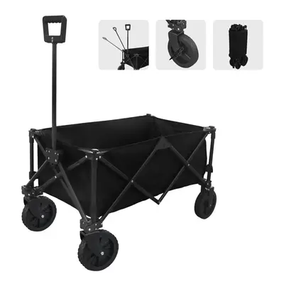 (Black) Folding Trolley with Wheels Large Capacity Portable Outdoor Camping Wagon Foldable Multi