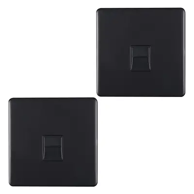 2 PACK Gang BT Telephone Master Socket SCREWLESS MATT BLACKWall Face Plate