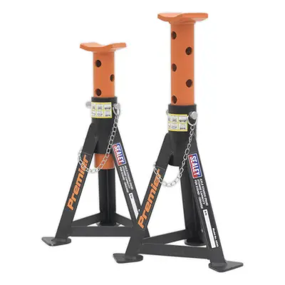 PAIR Tonne Heavy Duty Axle Stands - 290mm to 435mm Adjustable Height - Orange