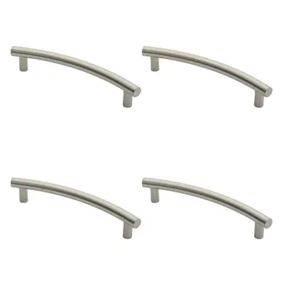 4x Curved T Bar Door Pull Handle x 30mm 350mm Fixing Centres Satin Steel