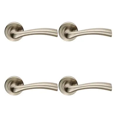 4x PAIR Curved Flowing Flared Handle Concealed Fix Round Rose Satin Nickel