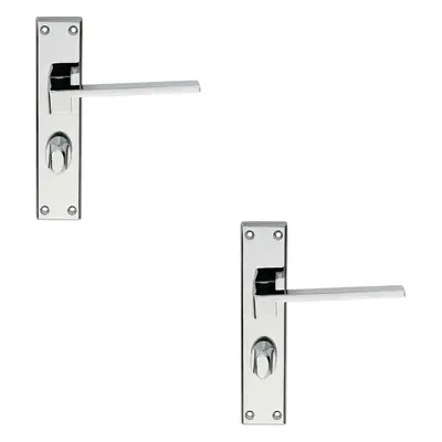 2x PAIR Flat Straight Handle on Bathroom Backplate x 40mm Polished Chrome