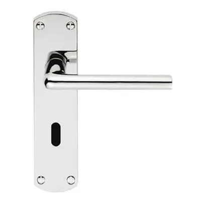 Rounded Straight Bar Handle on Lock Backplate x 42mm Polished Chrome