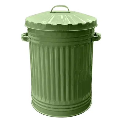 Retro Dustbin Rubbish Waste Animal Feed - Sage Green Bin 30L Steel Bin